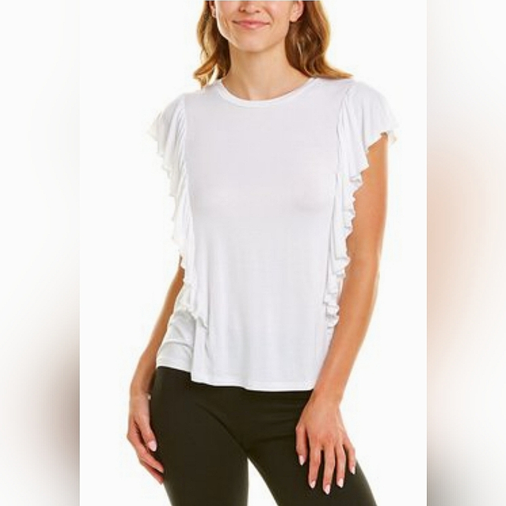 Hale Bob Bamboo Flutter Sleeve Top Shirt Womens White